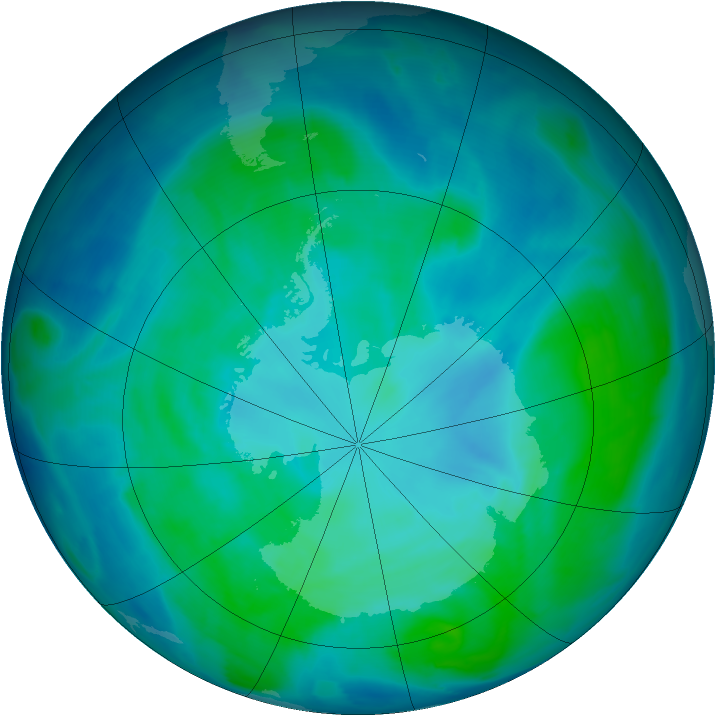 Antarctic ozone map for 16 January 2009